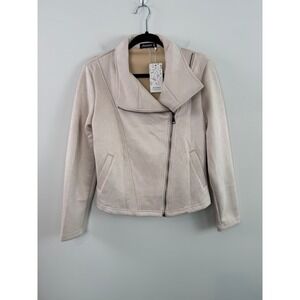Automet Moto Jacket Beige S Faux Suede Asymmetrical Zip Minimalist